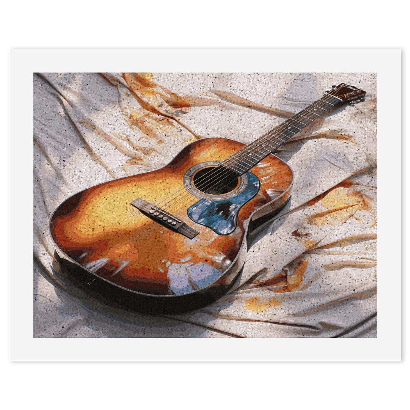 LDGSUPH Watercolor Acoustic Guitar Paint by Numbers Kits for Adults Beginners Exquisite Digital Oil Painting Kits Painting Anti-fading Canvas Wall Art DIY Gift for Home Wall Decor
