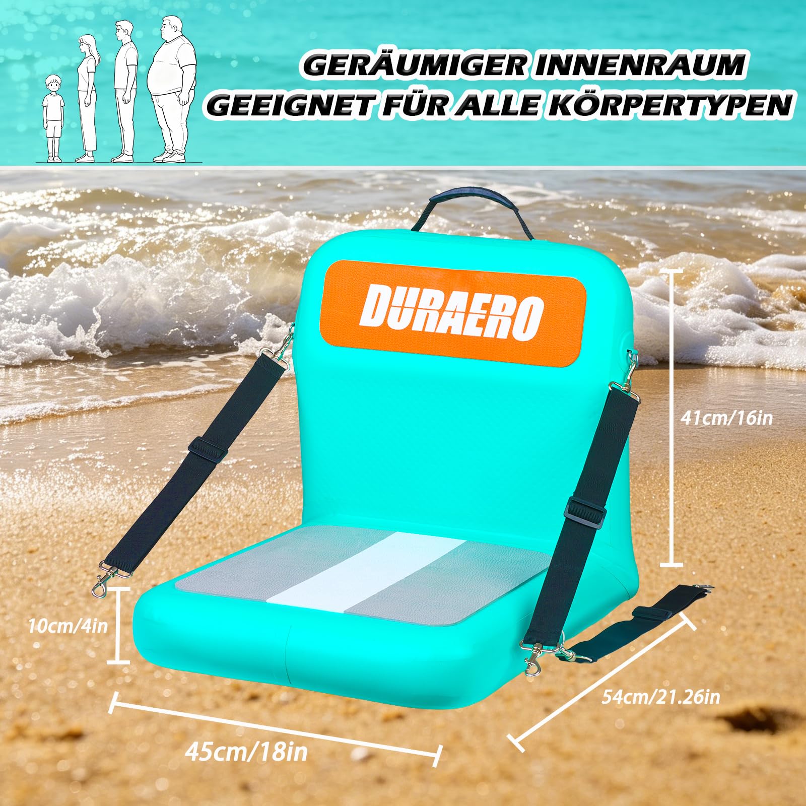 Aufblasbarer Kajaksitz mit Rückenstütze & Mesh-Aufbewahrungstasche – verstellbares Paddelboard-Sitzkissen für Erwachsene, tragbarer Blow-Up-Sitz für SUP, Raft, Kanu, Anglerboot (Grün)