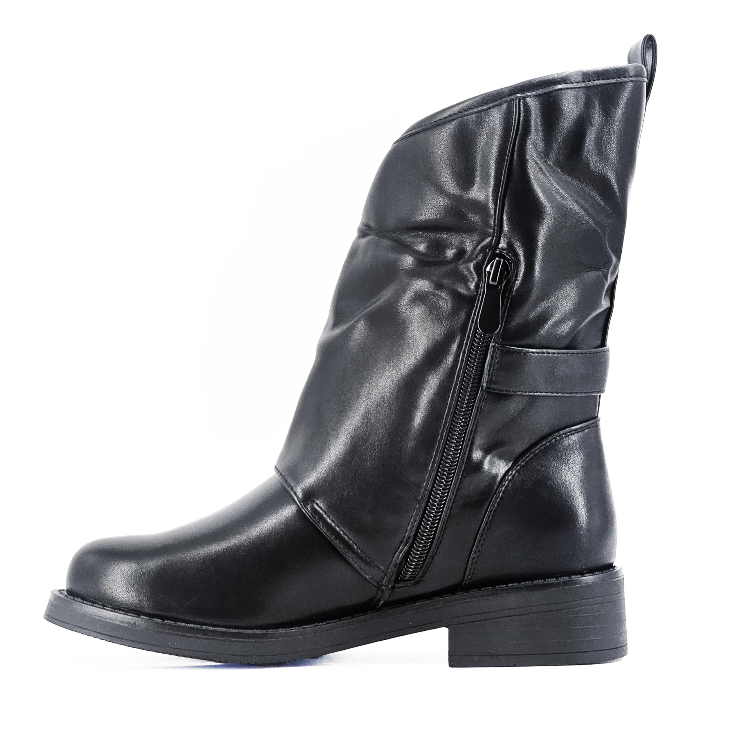 JOMIX Stivali Donna Biker Fashion con Fibbie Laterali Stivaletti in Pelle Sintetica con Cerniera Casual e Chic
