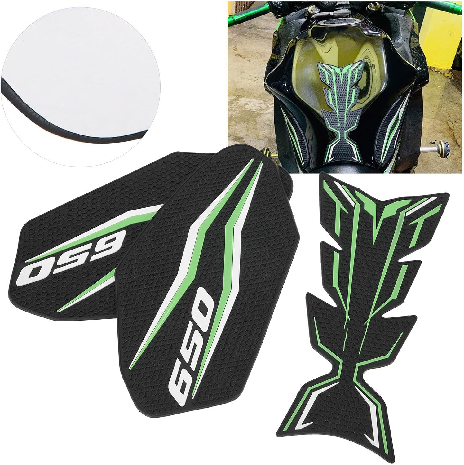 KIMISS Gas Tank Pad Sticker for Z650/ 650 2017-2021, Motorcycle Fuel Tank Protector, Anti-Scratch Decal, Non-Slip Grip Pad, Fits OEM Design