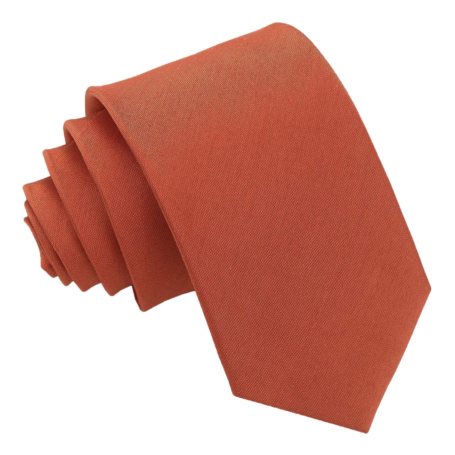 DQT Mens Plain Shantung Tie – 7cm Slim Necktie for Wedding Business & Formal Wear - Rust