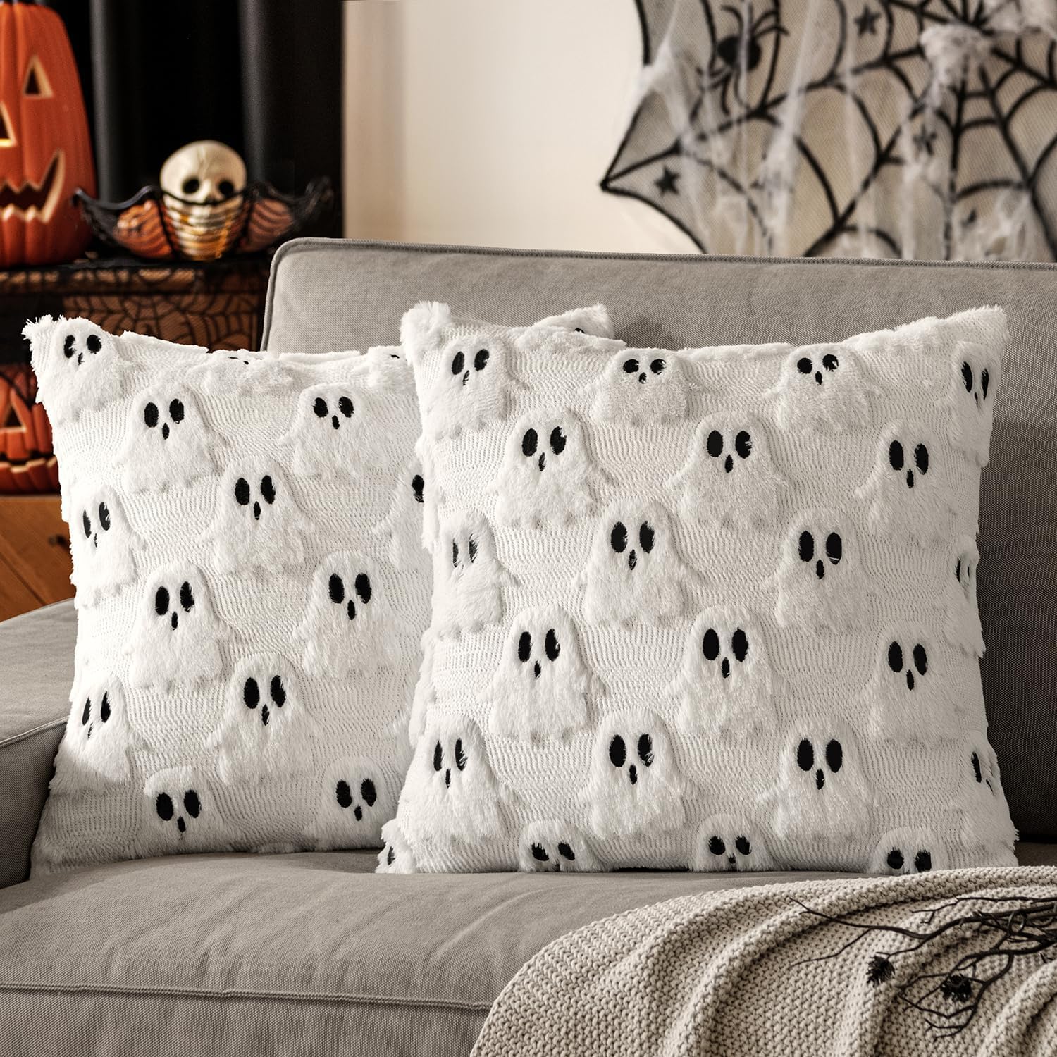 MIULEE 2er Set Kissenbezug Herbst Dekokissen Kissenhülle Sofakissen Wolle kürbis Ahornblatt Couchkissen kuschelkissen Halloween