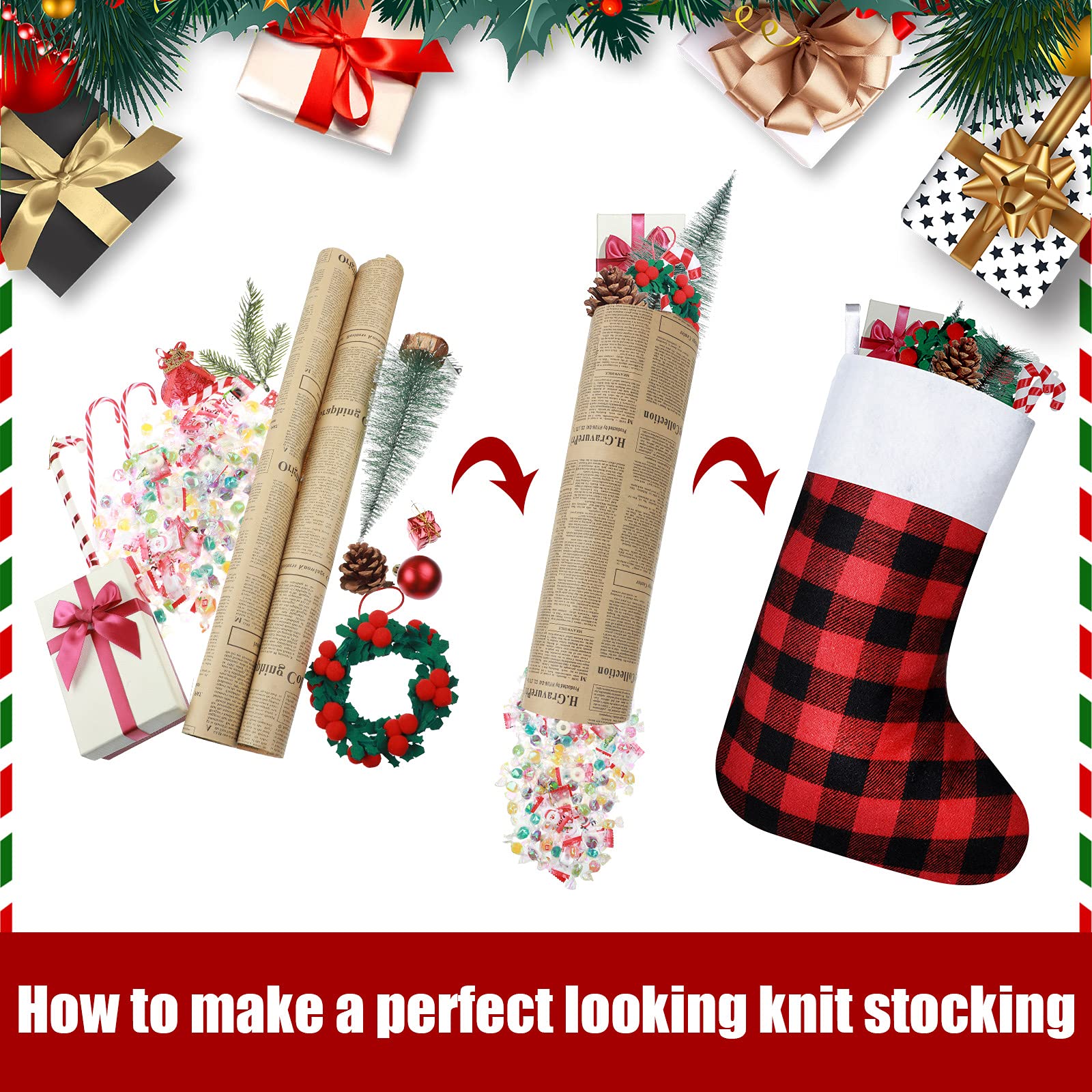 Tatuo Lot de 8 chaussettes de Noël à suspendre en tissu à motif écossais pour cheminée, animal domestique, décoration de Noël pour famille, fête de Noël (25,4 x 44,5 cm)