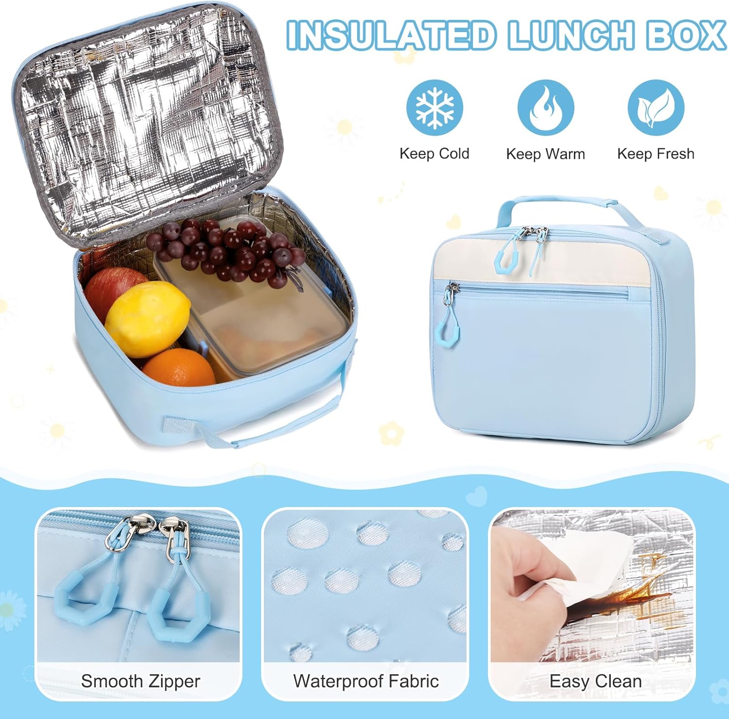 Backpack for Girls - Girls Backpack with Lunch Box & Pencil Pouch for Teen Kids, Laptop Backpack for Women, School Backpacks for Girl Elementary Middle High School Bookbag Daypack (Blue) - Image 3