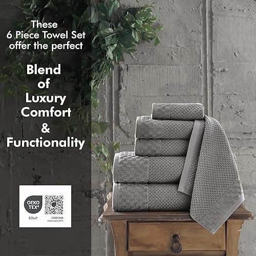 Miniatura 5 de Classic Turkish Towels Juego de toallas de baño de algodón suave de lujo, 6 piezas, absorbentes, de secado rápido, 100% algodón turco (azul)