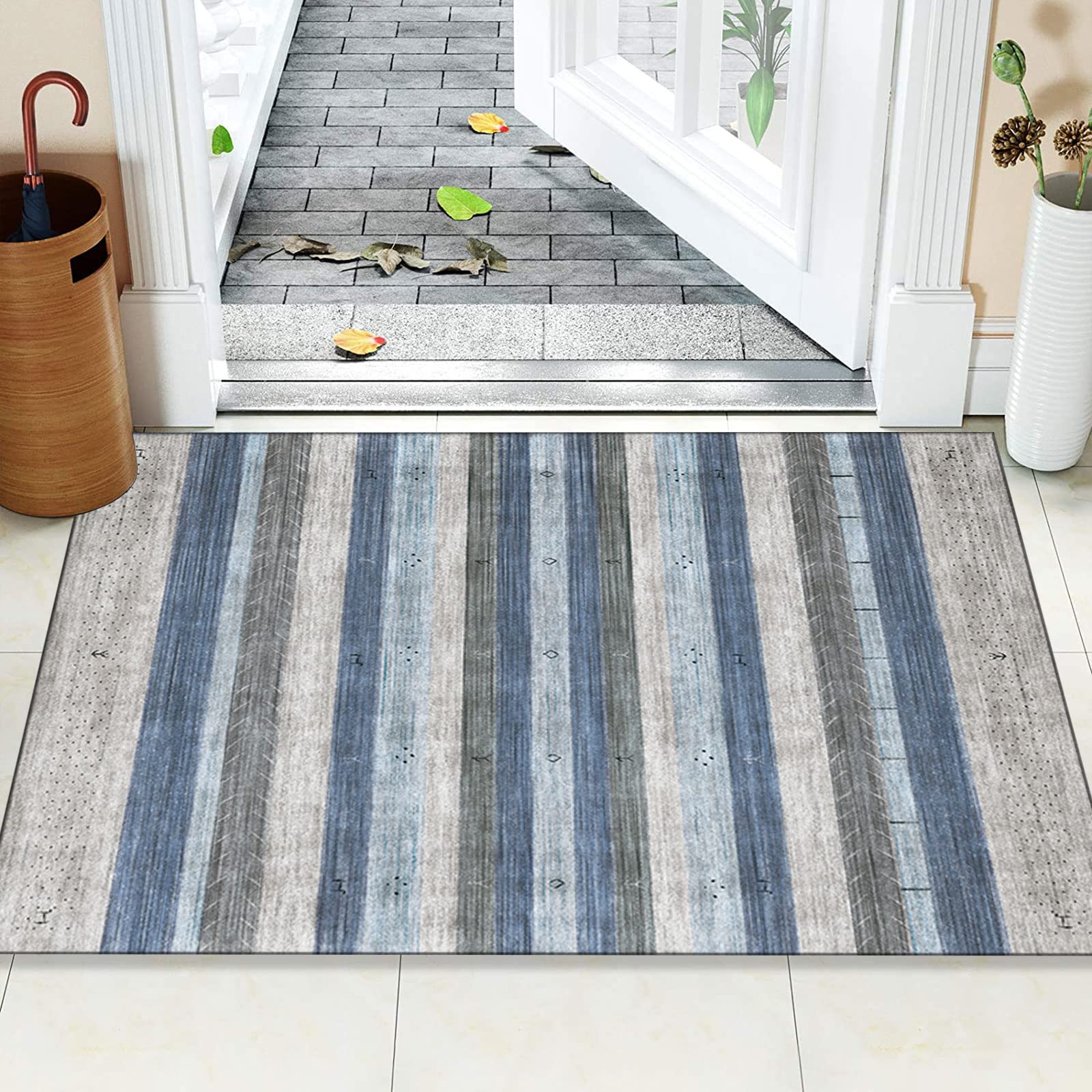 Rutschfester Läufer für Flur und Küche, modernes geometrisches Streifen-Design, vielseitig für Wohnzimmer, stilvoll und langlebig