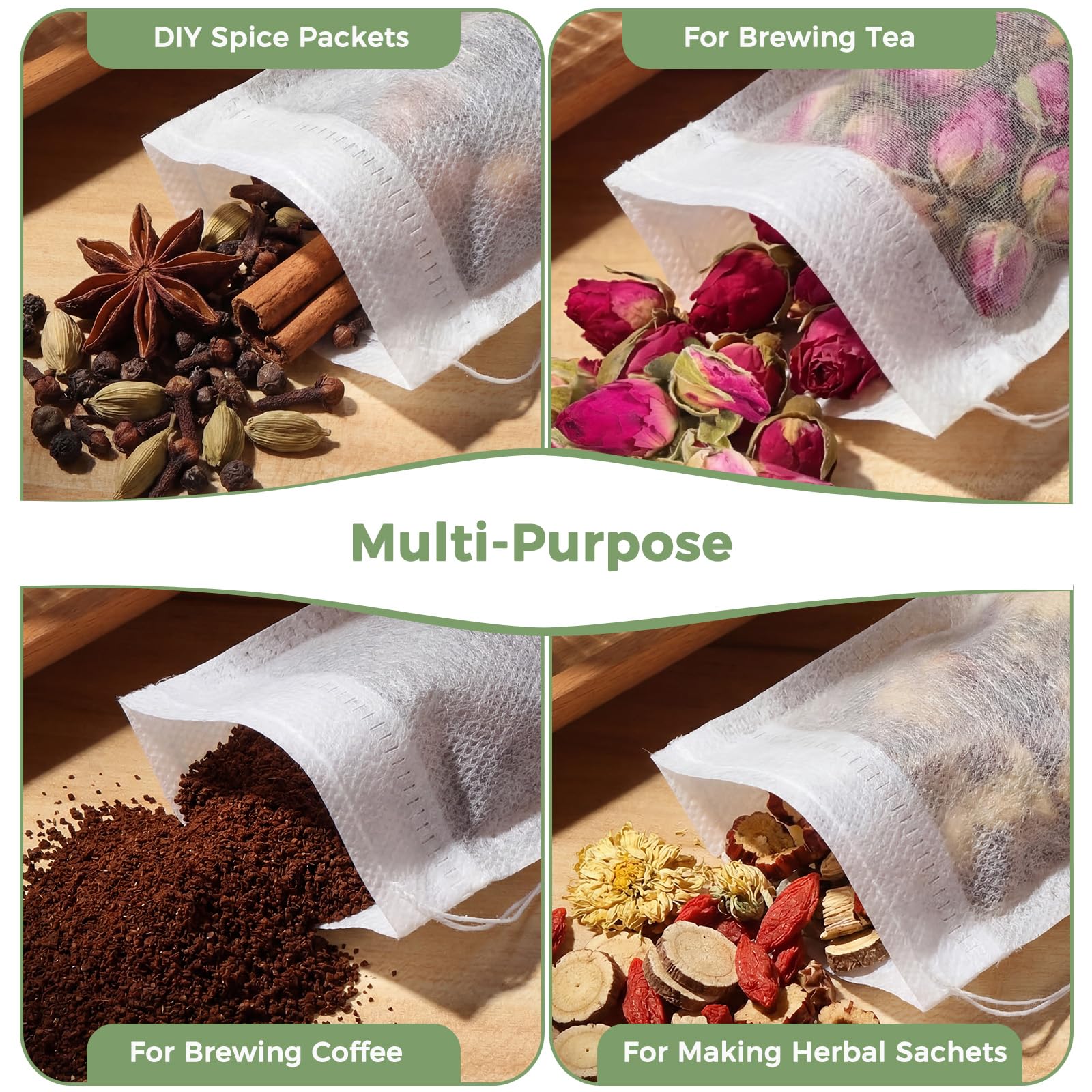 Oderra 200 Bolsas de Té Rellenables con Cordón 7x9 cm – Filtros Finos para Té, Café y Especias