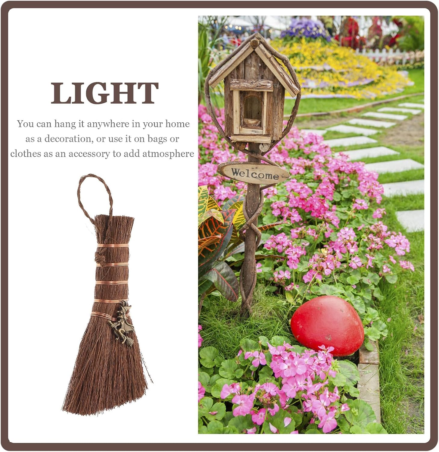 OSALADI Mini Witch Broom Car Hanging Pendant, Handmade Brown Broom with Crystal Accent, Halloween Car Decor and DIY Craft Ornament for Home and Vehicle