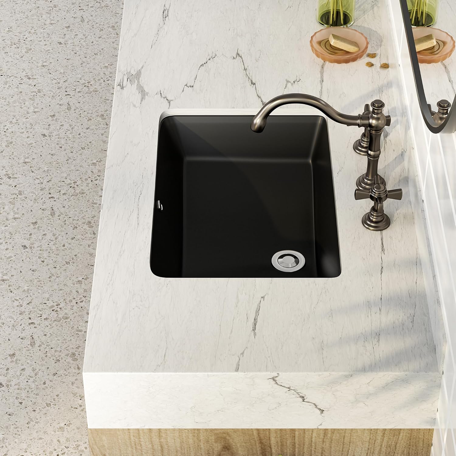 21" Black Undermount Bathroom Sink, Rectangular Porcelain Ceramic Lavatory Vanity Undermount Sink, Matte Black