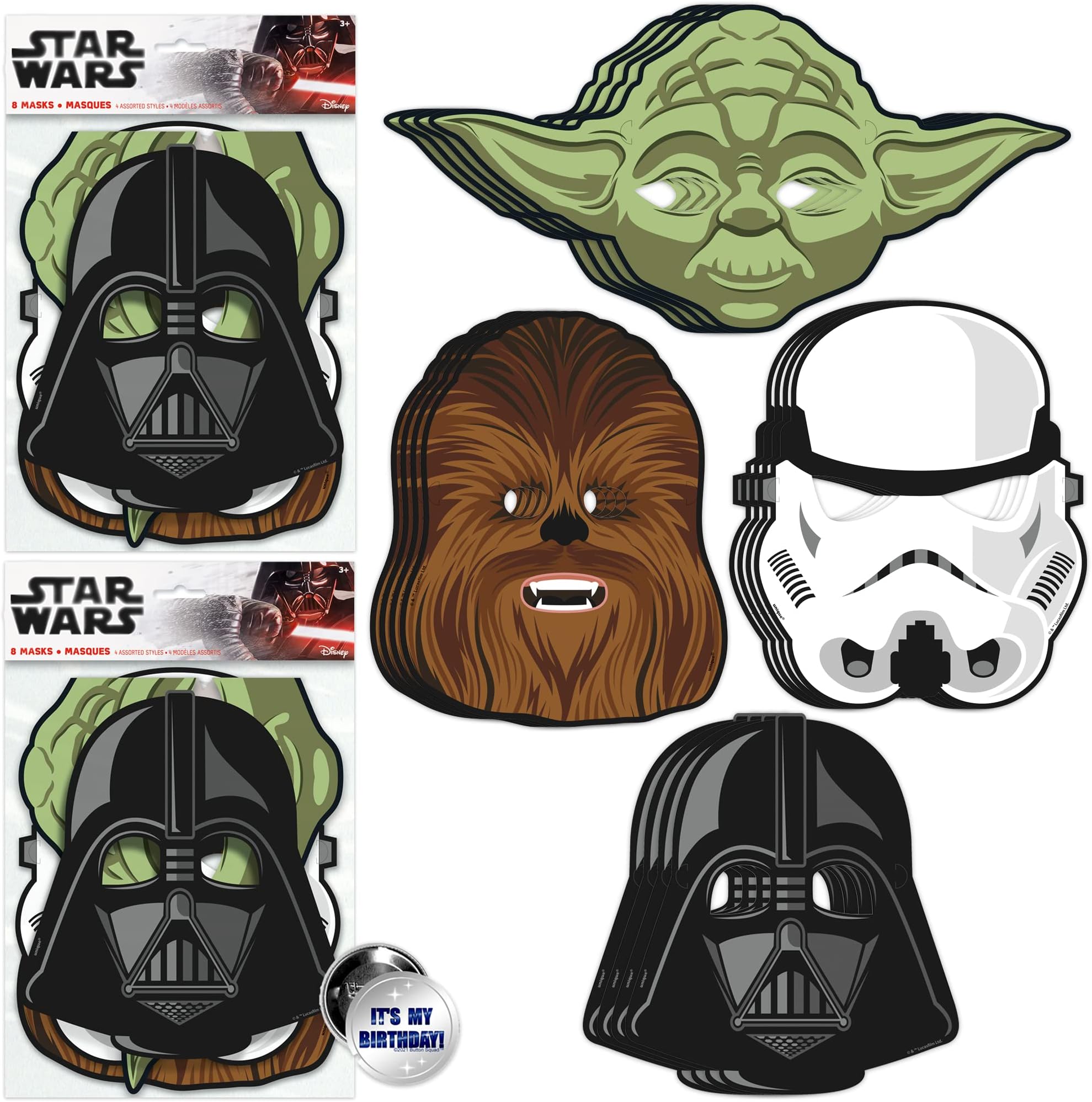 Star Wars Masks & Button | Pack of 16 | Party Decorations | Birthday Decorations | Party Favors