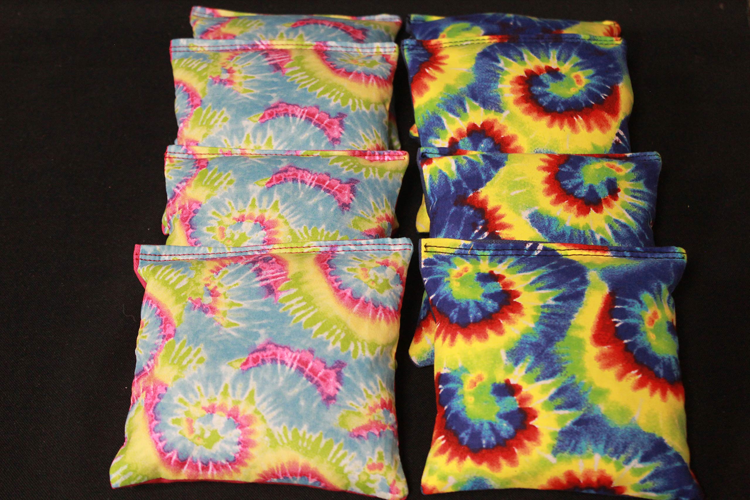 BackYardGamesUSA Tye Dye Multi Color - All Weather or Corn Filled Cornhole Bags - Set of 8 Regulation Size Duck Canvas Cornhole Toss Bean Bags (All Weather Resin Filled)