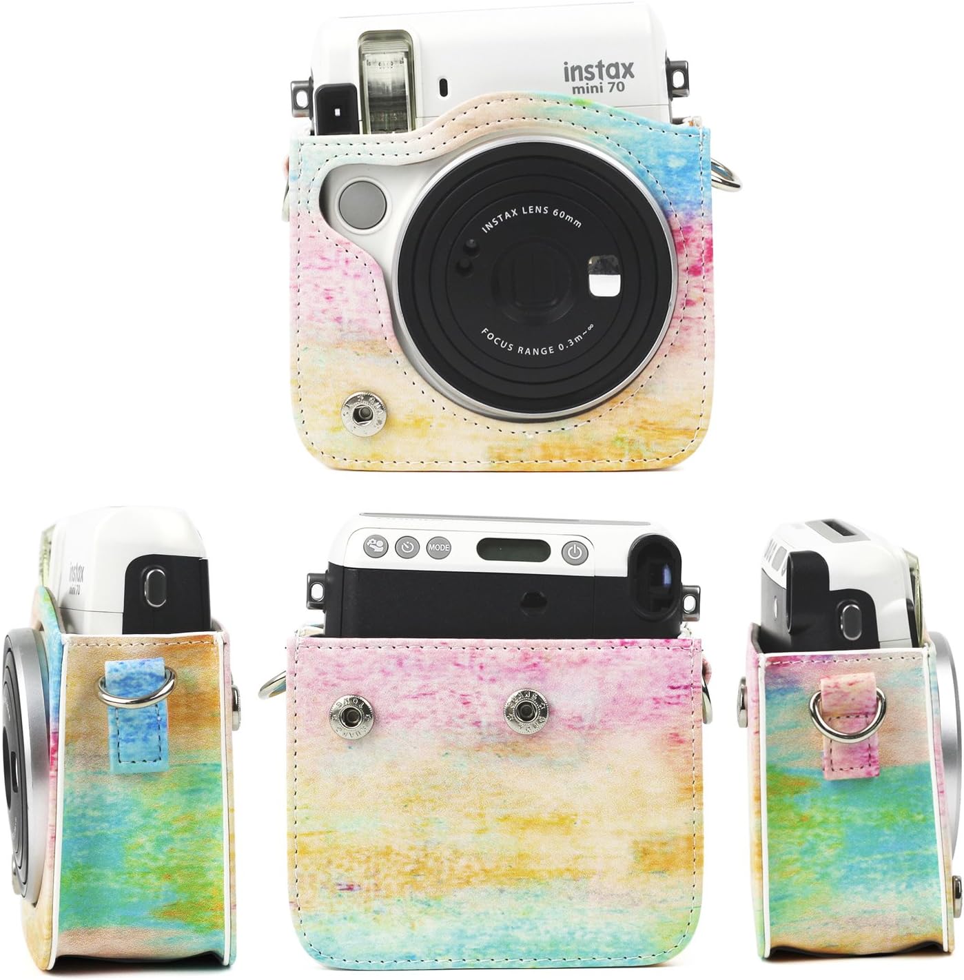 CAIUL Compatible Mini 70 Camera Case Bag with Soft PU Leather Material for Fujifilm Mini 70 Camera - Rainbow Mist