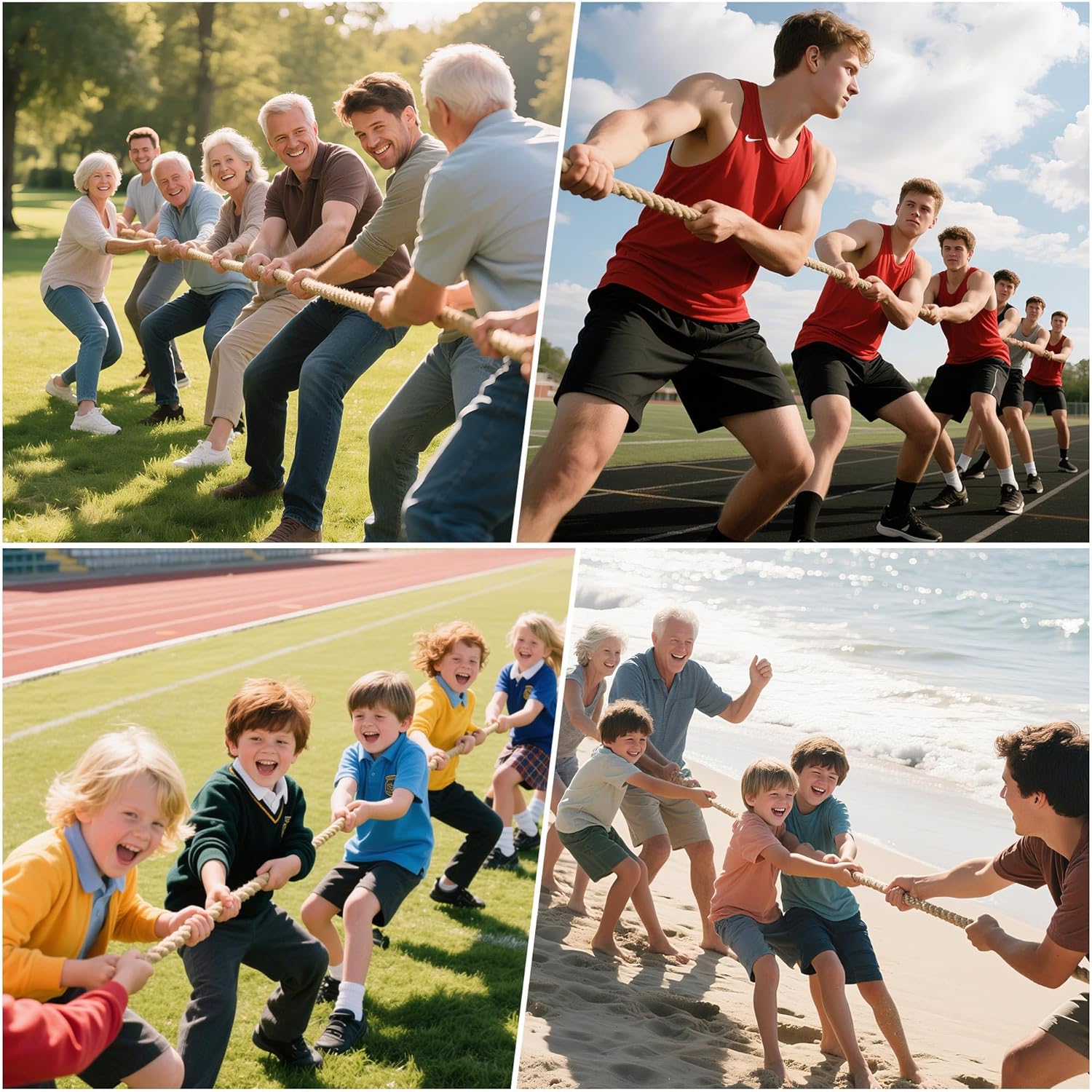 Gothink 50 FT Tug of War Rope Set for Kids - Soft Natural Jute Fiber Rope with Red Flag for School Field Day, Birthday, Holiday Party Game，Camping，Backyard Outdoor Games & Team Activities