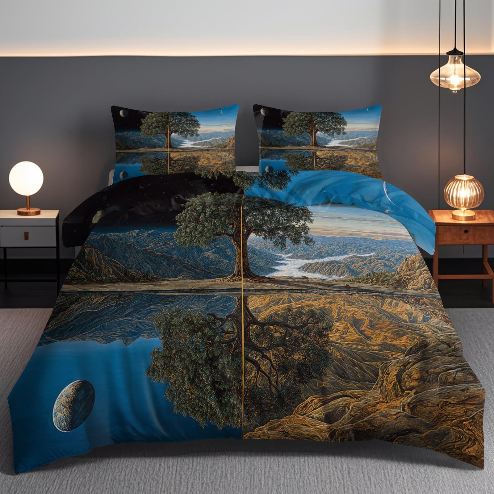 Parure de lit 200x200cm arbre de vie et housse de couette nature enfant