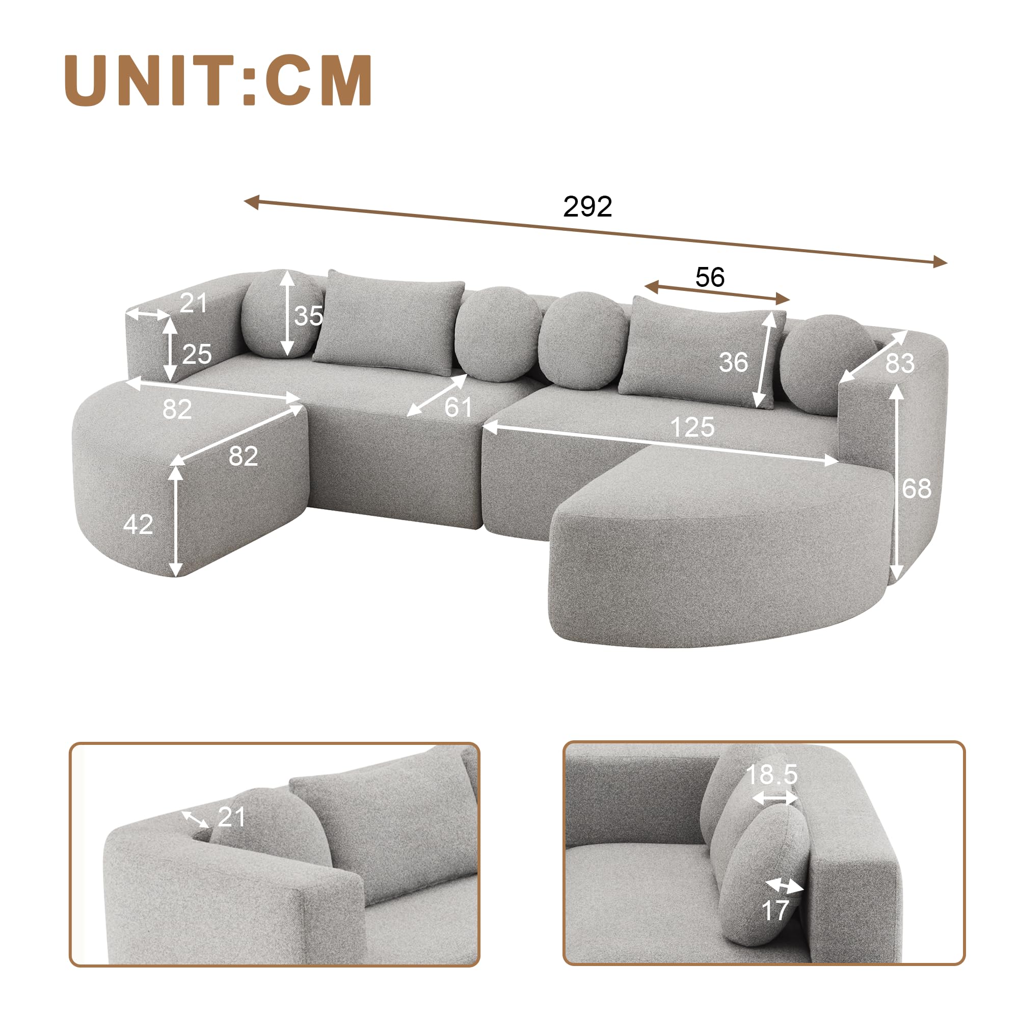 Bladez Cloud Sofa - Divano modulare con funzione sonno, divano letto in ciniglia, divano compresso, seduta profonda, senza montaggio, divano moderno per soggiorno, grigio (grigio)