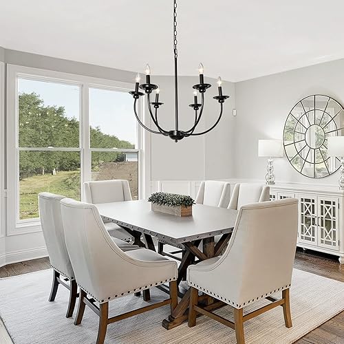 Miniatura 2 de LALUZ Candelabro negro, candelabros de granja para comedor, sala de estar, dormitorio, negro mate sólido, 26 pulgadas de diámetro