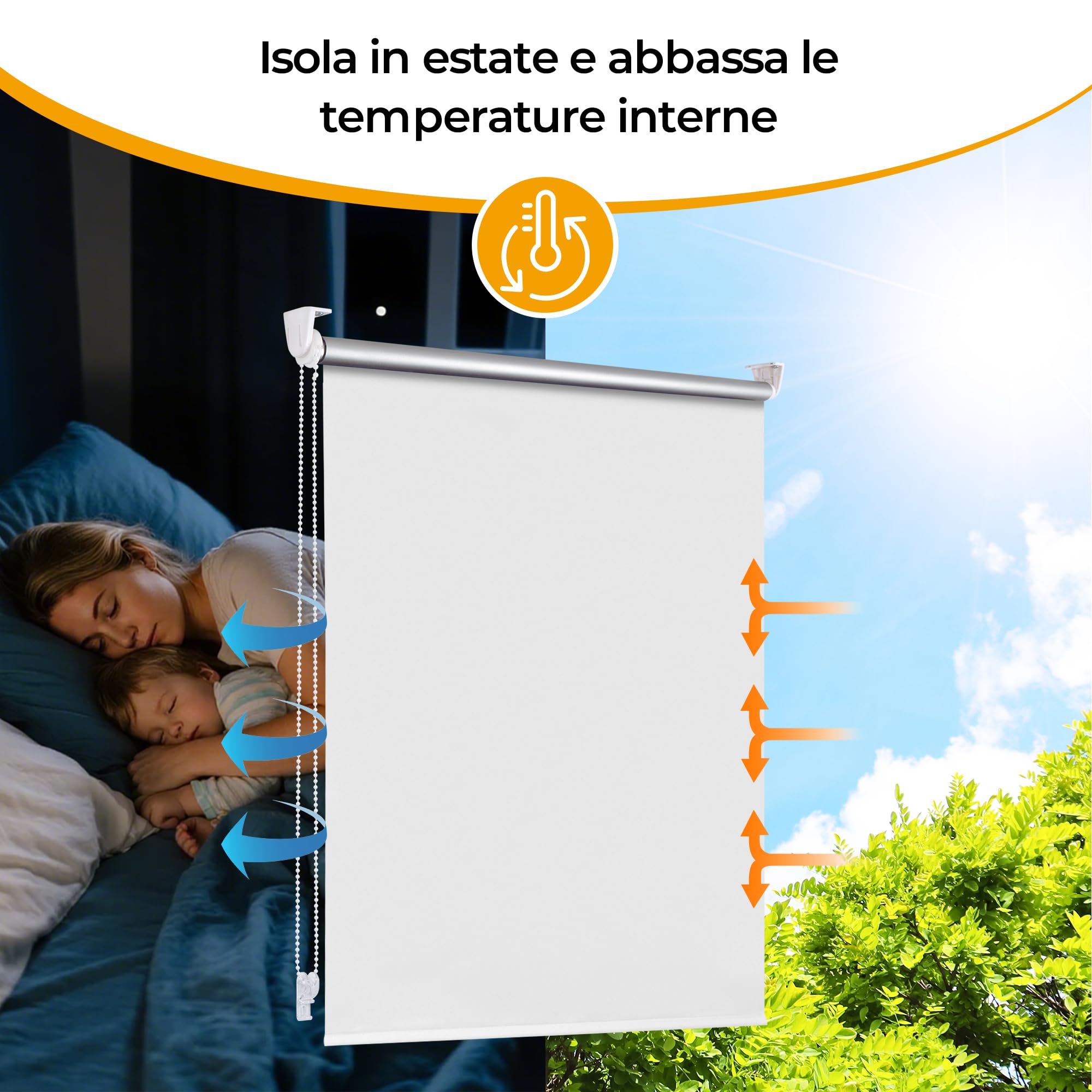 HOMEDEMO Tende a rullo oscuranti per interni Senza Foratura, 115x230cm, (Tessuto 115cm), Bianco, Tenda a rullo oscurante, veneziane da interno Giorno e Notte,per Porte e Finestre