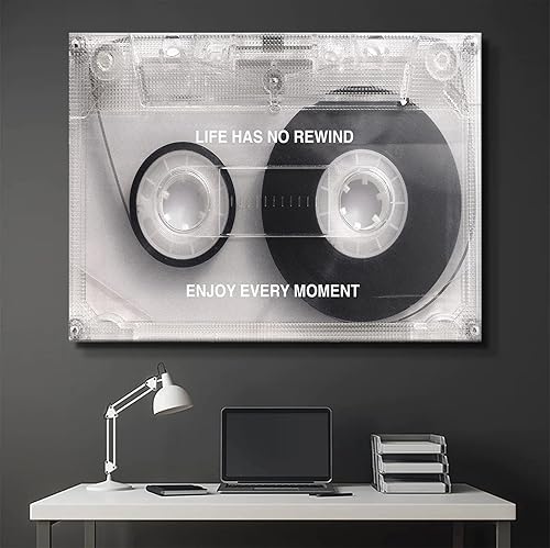 Vista 4 de Canvastoria Life Has No Rewind - Lienzo decorativo para pared, decoración de citas motivacionales, impresión de póster de música retro, arte