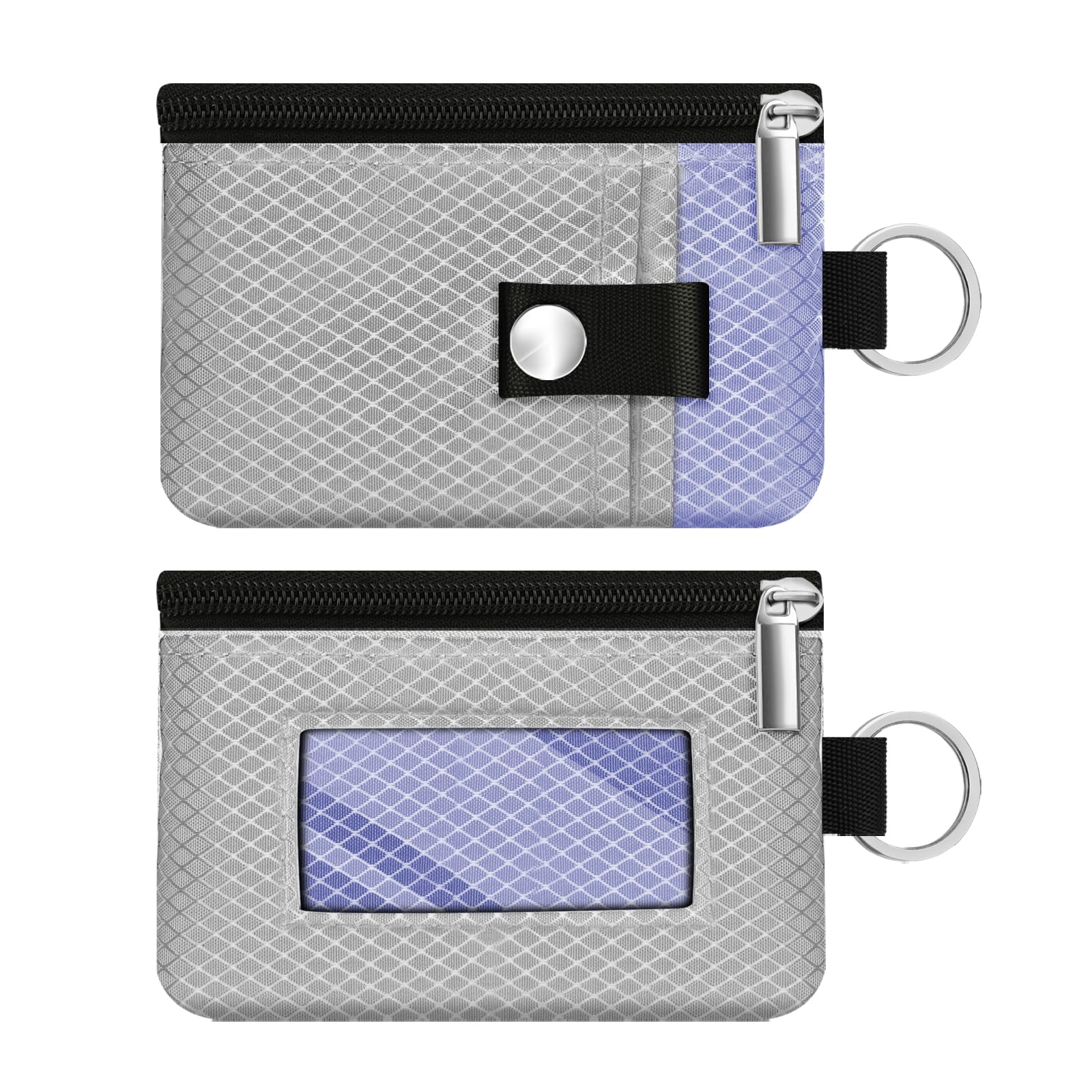 Minimalist RFID Blocking Small Wallet with ID Window,WaterResistant Zip Id Case Wallet with Lanyard Keychain for Cards,Cash,Travel,Women,Men (Light Gray/Lavender Purple)