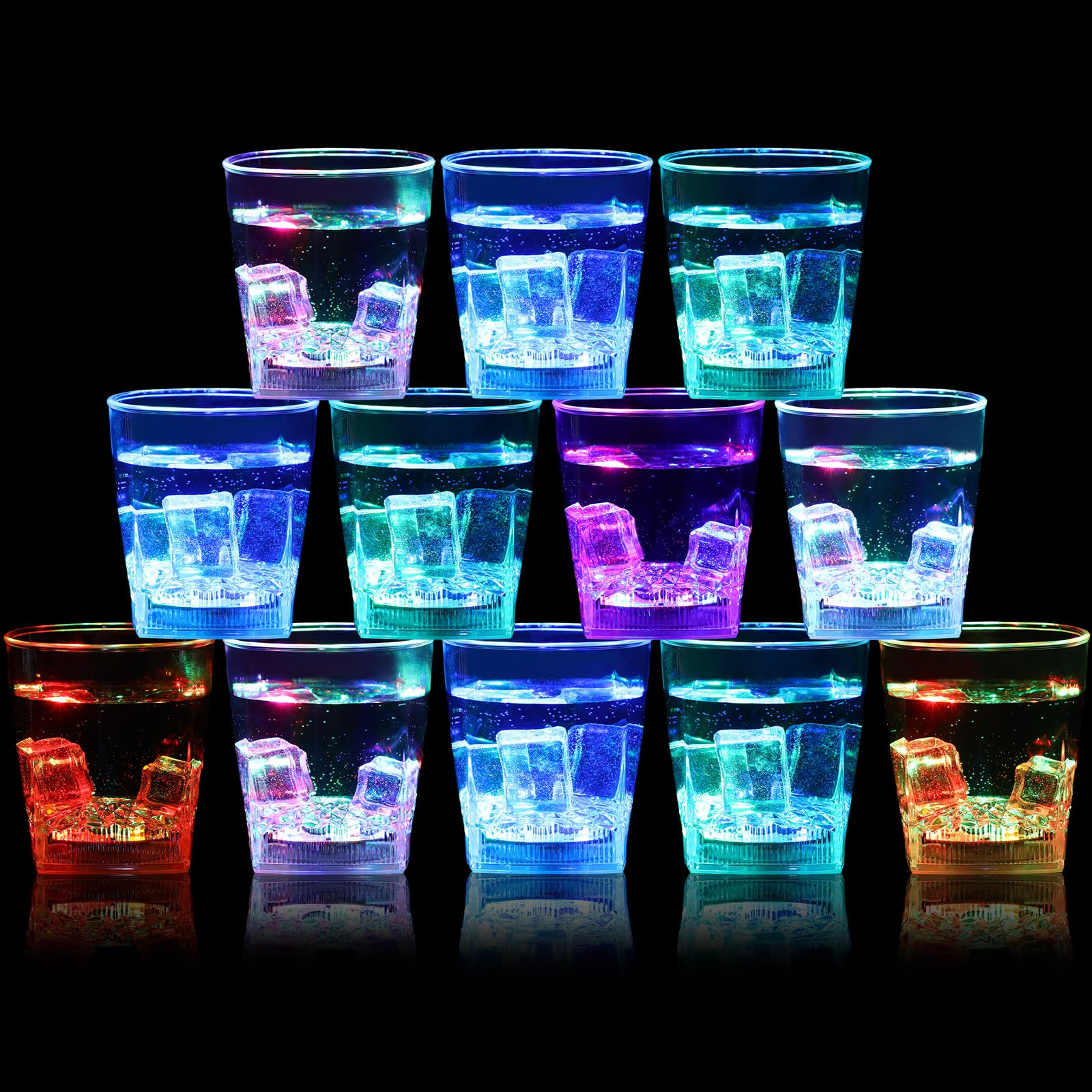 Layhit12 Pcs Light up Cups Old Fashioned Glasses Light up Shot Glasses Plastic Light up Drinking Glasses Glow in the Dark LED Cups for Adults Bar Birthday Halloween Christmas Party (Stylish,10 oz)