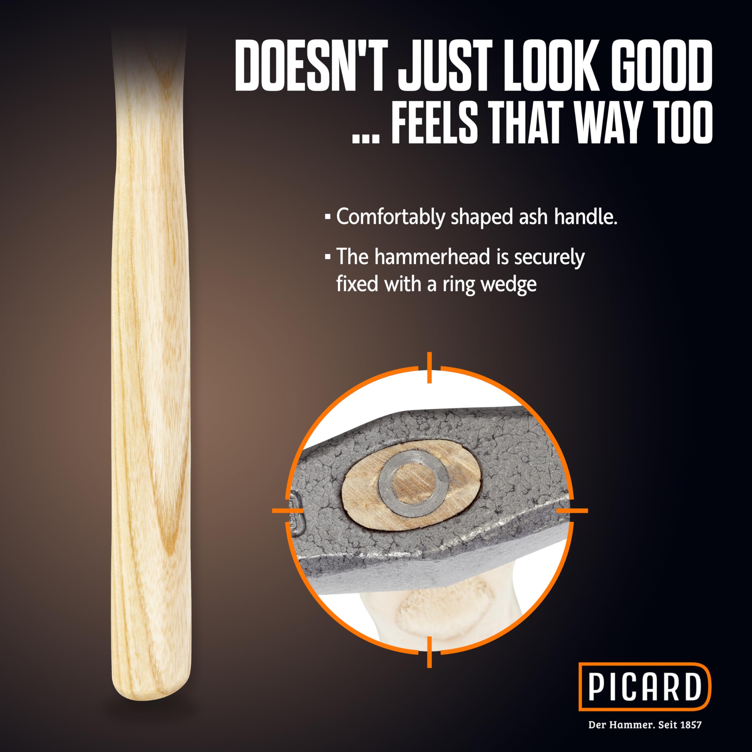PICARD Kreuzschweifhammer 175 1/2 ES 250g | Profi-Qualität | Gehärteter Spezialstahl | Eschenstiel | Fein Poliert | Für Dachdecker und Dachklempner | Robust und Präzise | Made in Germany seit 1857