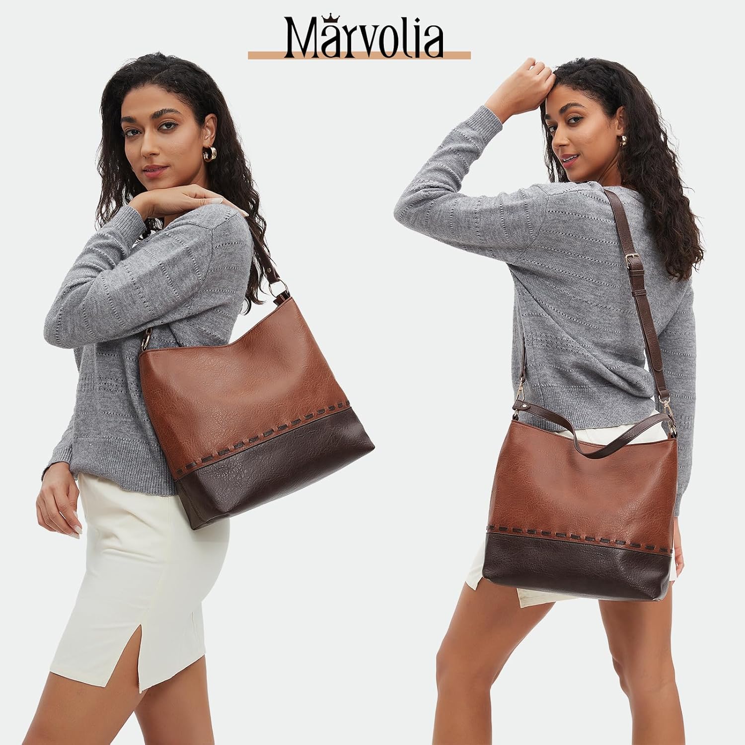 Marvolia Hobo Bags for Women Vegan Leather Shoulder Purses and Handbags Top Handle Handbags with Adjustable Shoulder Strap - Image 2