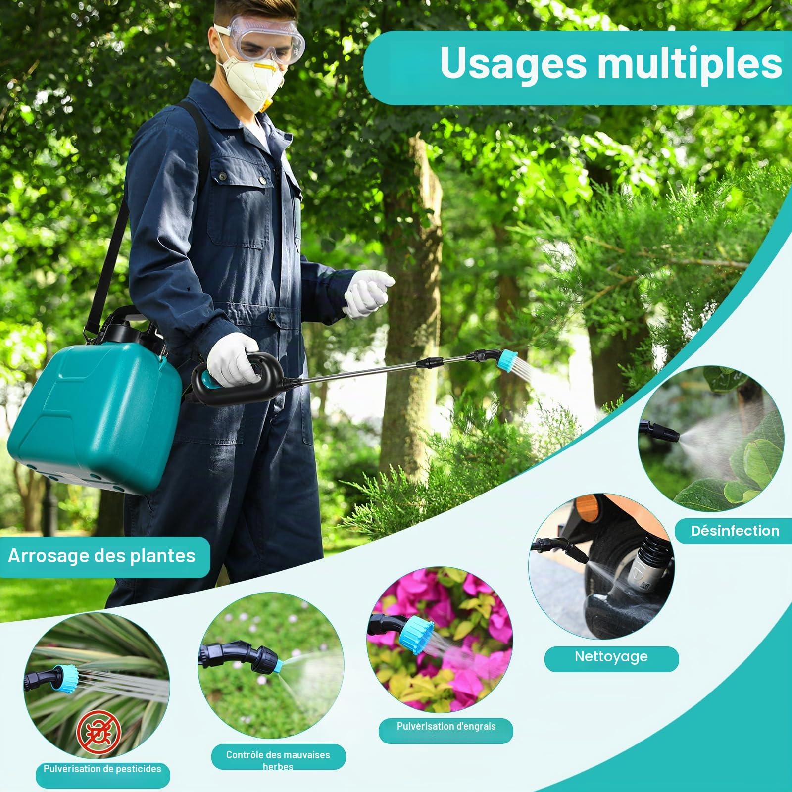 TLGREEN Pulverisateur Electrique à Batterie 8L, 7.4V/2000 mAh Pulverisateur de Jardin avec 3 Buses Réglable, Pistolet pulvérisateur télescopique pour Pelouse, Cour pulvérisation des Plantes de Jardin