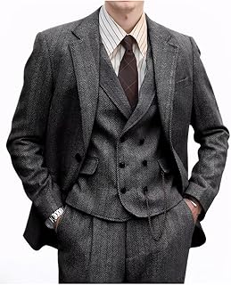 Retro 3 Pieces Men Suit Tweed Herringbone Suits for Men Formal Wool Jacket Dress
