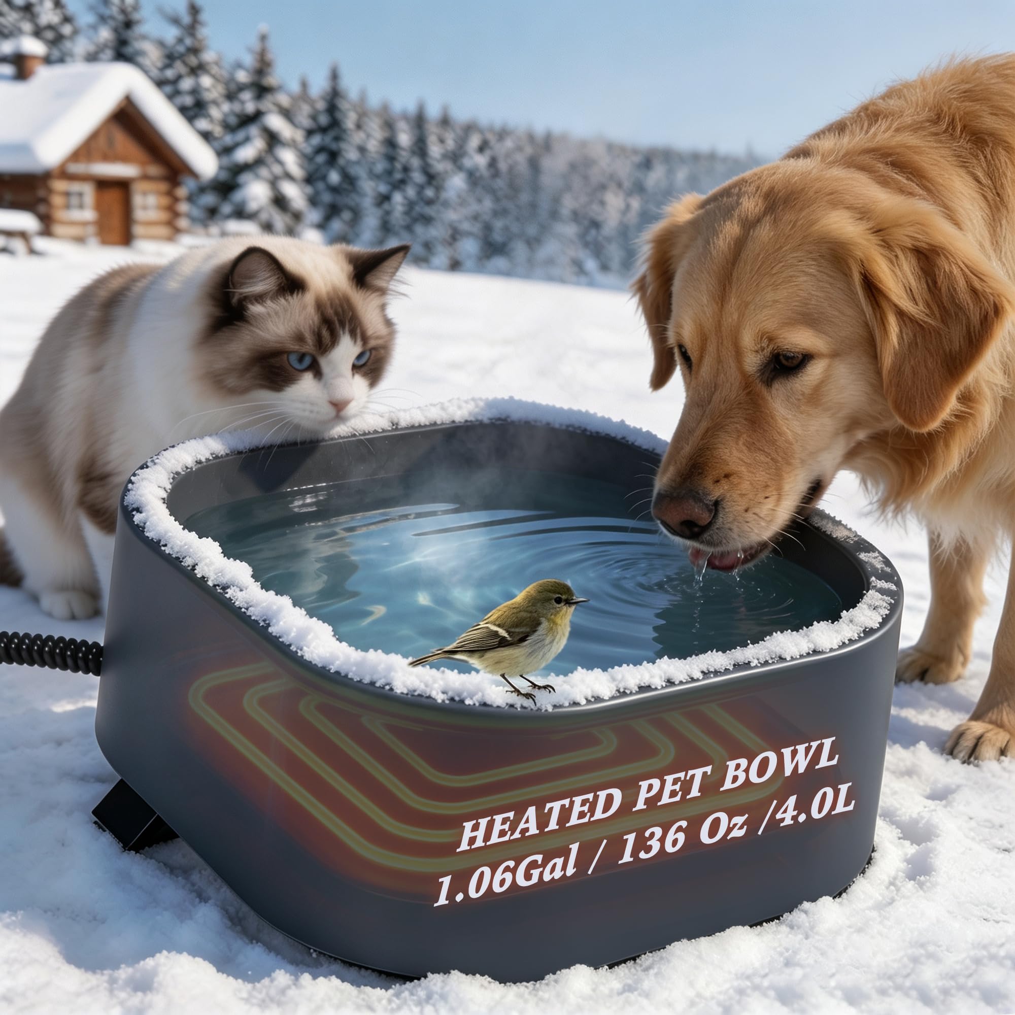 Cuenco de agua calentado, cuencos grandes para perros con