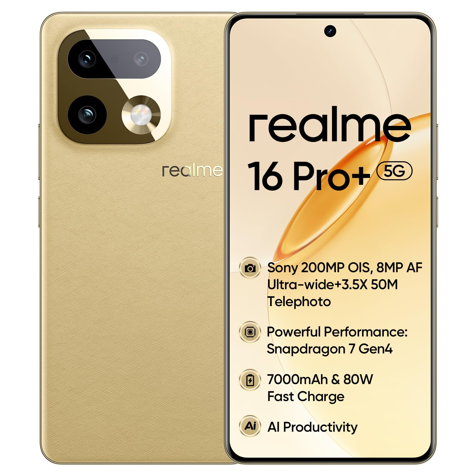 realme 16 Pro+ 5G, Smartphone 8+128GB, Qualcomm Snapdragon 7 Gen 4, 200MP OIS, Curved Display 6.8“ 144Hz, Battery 7000mAh, IP69, IP69 Master Gold-image-49