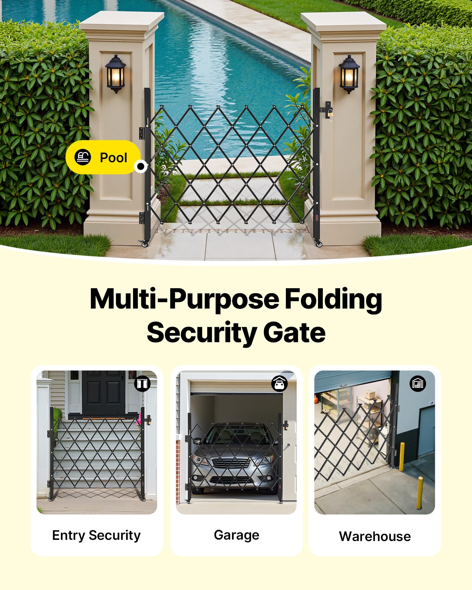 VEVOR Cancello di Sicurezza Pieghevole Singolo 1100 x 1310 mm Cancello a Forbice Bloccabile in Acciaio per Esterni, con Ruote Girevoli a 360° per Sicurezza di Ingressi, Garage, Magazzini e Piscine