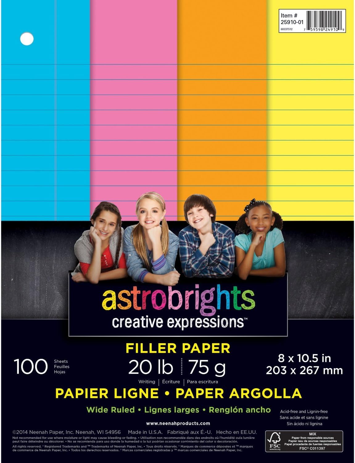 Astrobrights Filler Paper, 8 x 101/2 Inches, 20 lb