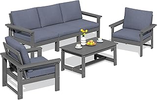 SERWALL HDPE Patio Conversation Set, 6-Piece Sectional Outdoor Furniture...