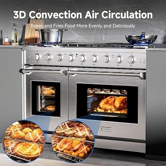 AAOBOSI 48 Inch Professional Freestanding Double Gas Range Ovens, 93,000BTU | 7.8 Cu.ft Large Capacity Double Convection Ovens, 7 Sealed Burners Plus Iron Grill Center Griddle Burner,NG/LP,CSA Certified