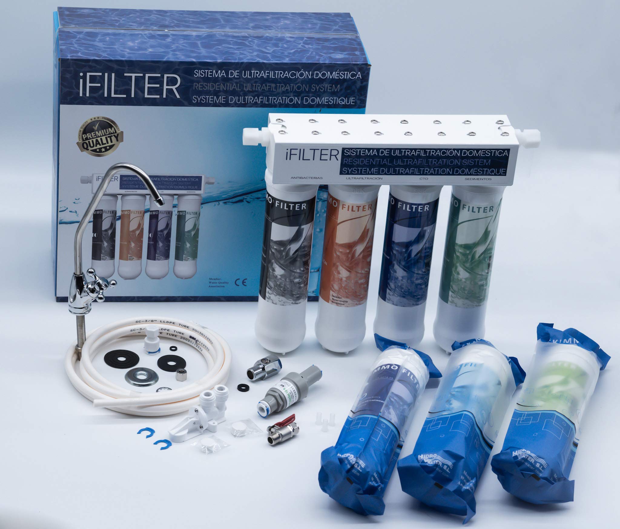 Equipo de Filtrado de Agua iFILTER | Sistema de Ultrafiltracion de Agua | Incluye 2 Recambios de Filtros | Diseño Exclusivo (Fabricante: Hidro-Water S.L)