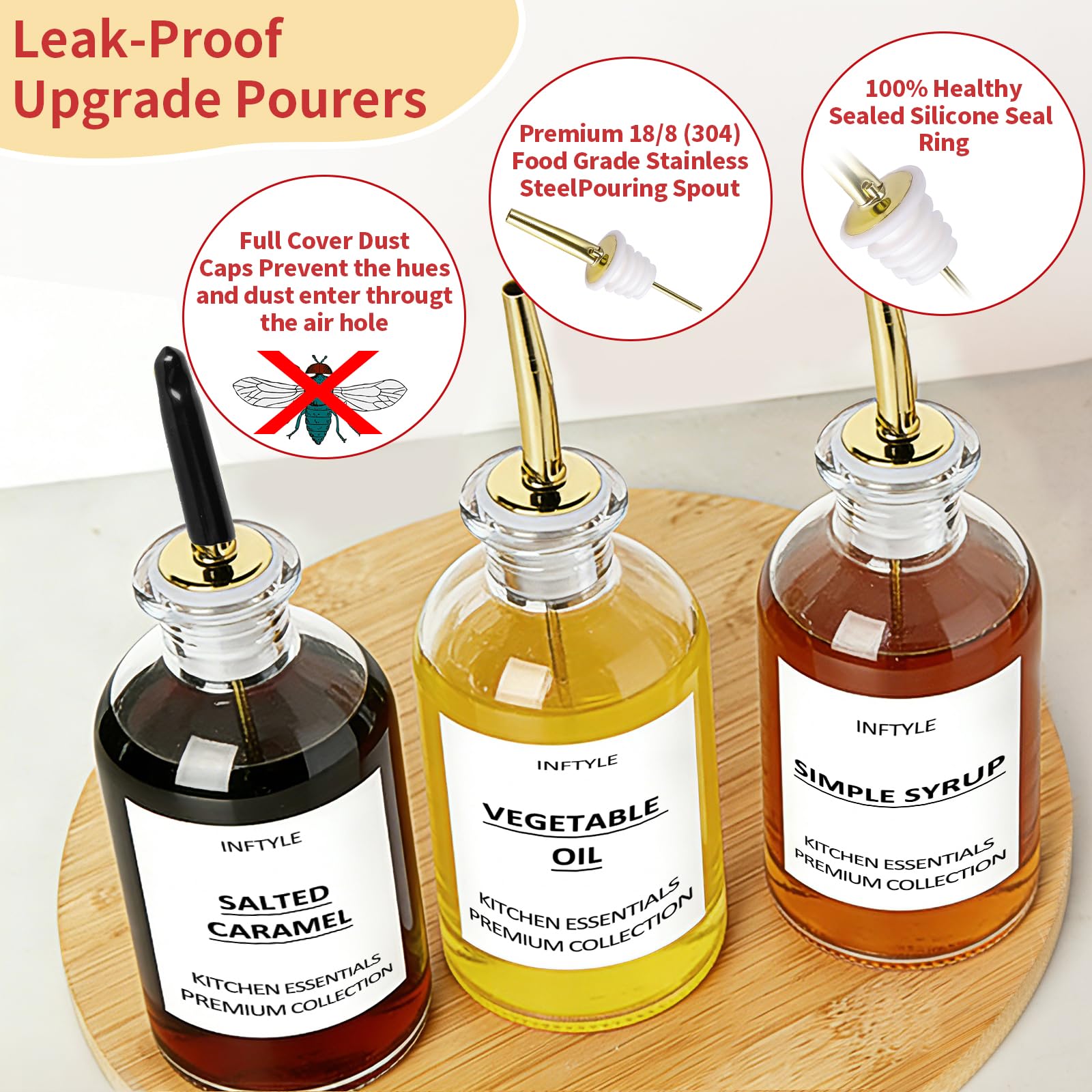 Juego de 6 botellas dispensadoras de aceite de oliva de 12 onzas, dispensador de botellas de aceite de cocina de vidrio para cocina, recipiente de enjuague bucal, con boquilla de vertido de