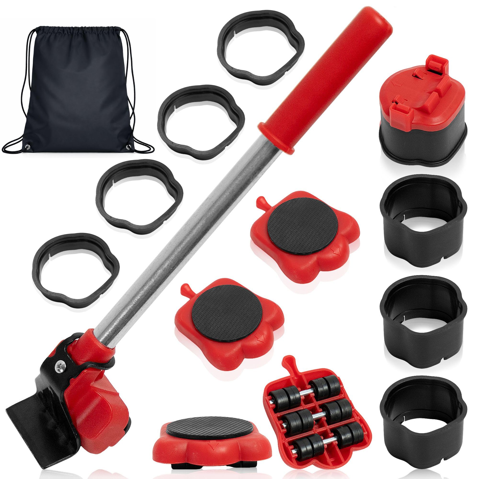Ruedas para Mover Muebles Pesados - Elevador de Muebles hata 300 kg, Kit de Transporte con Palanca y 4 Patines deslizantes, Incluye Bolsa de Almacenamiento Gratis, Sin Esfuerzo y sin Dañar la Espalda
