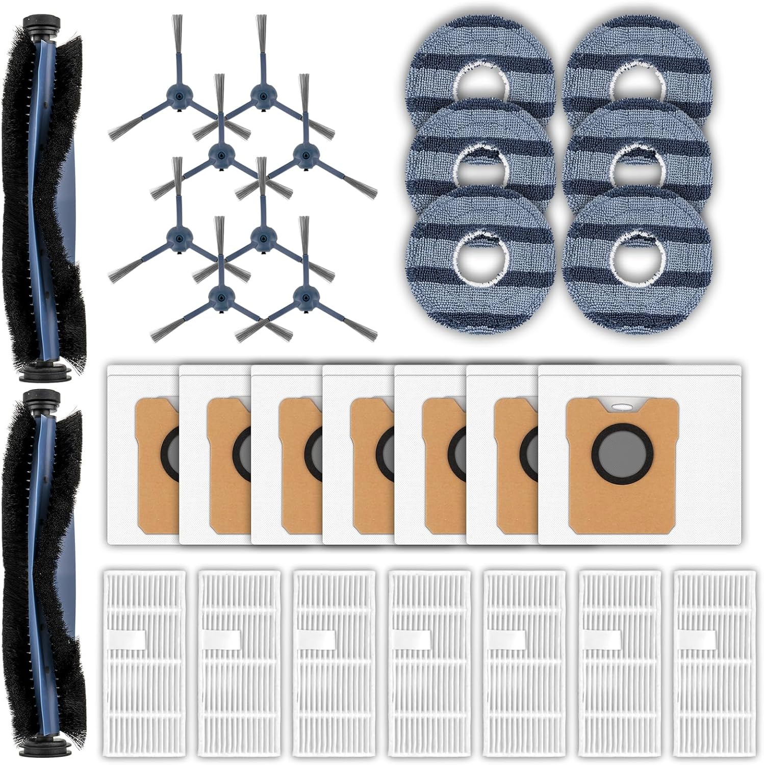 (30 Pack) C20 Omni Replacement Parts Compatible with Eufy C20 Omni Robot Vacuum, 2 Roller Brush, 8 Side Brushes, 7 HEPA Filters, 7 Dust Bags, 6 Mop Pads, Vacuum Attachments Accessories Kit
