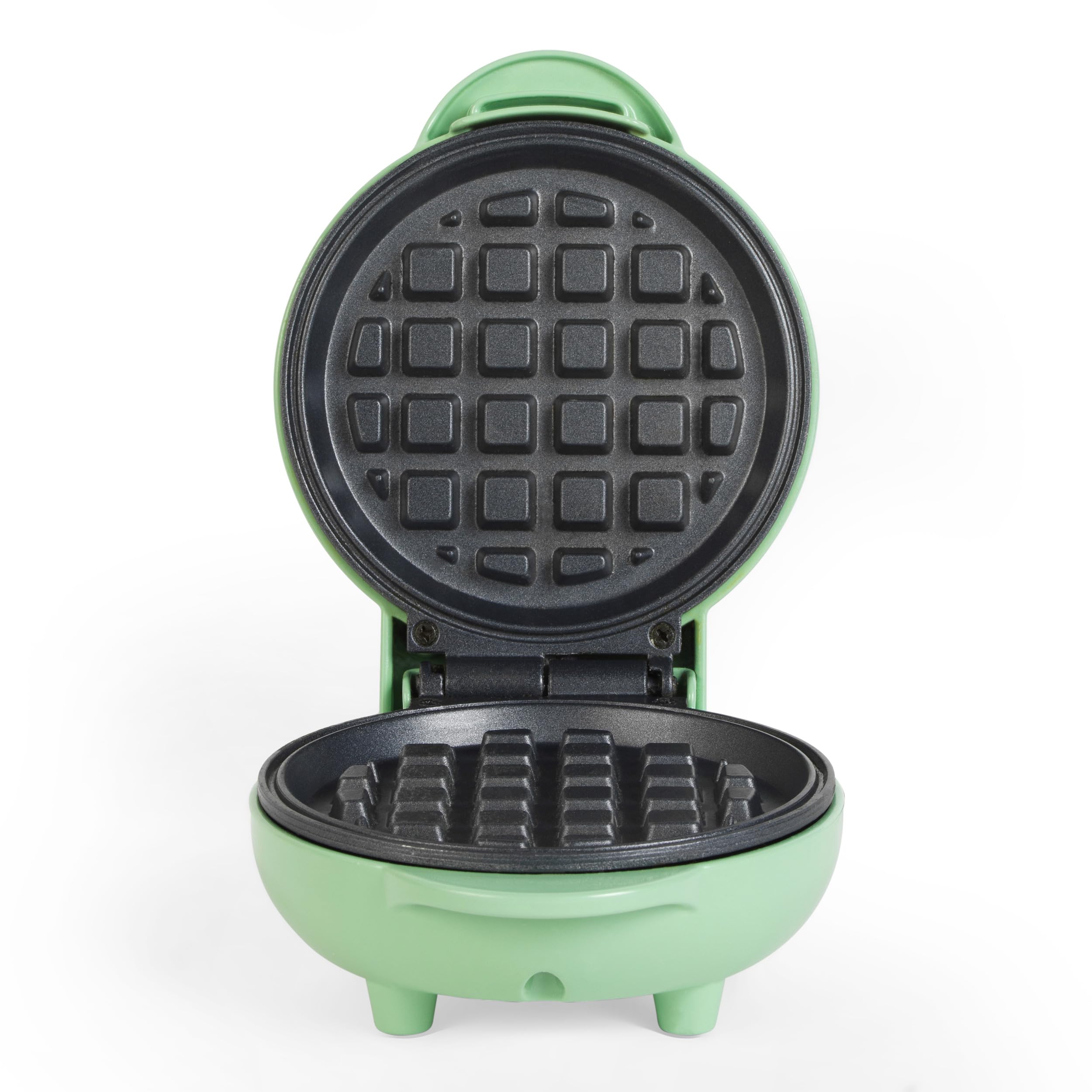 Giles & Posner Mini Waffle Maker – Máquina de Gofres Antiadherente, Para Gofres al estilo Belga y Americano, Snacks Dulces/Salados Postres, Compacto, Plato de Cocción Redondo de 11.5 cm, Verde Pastel