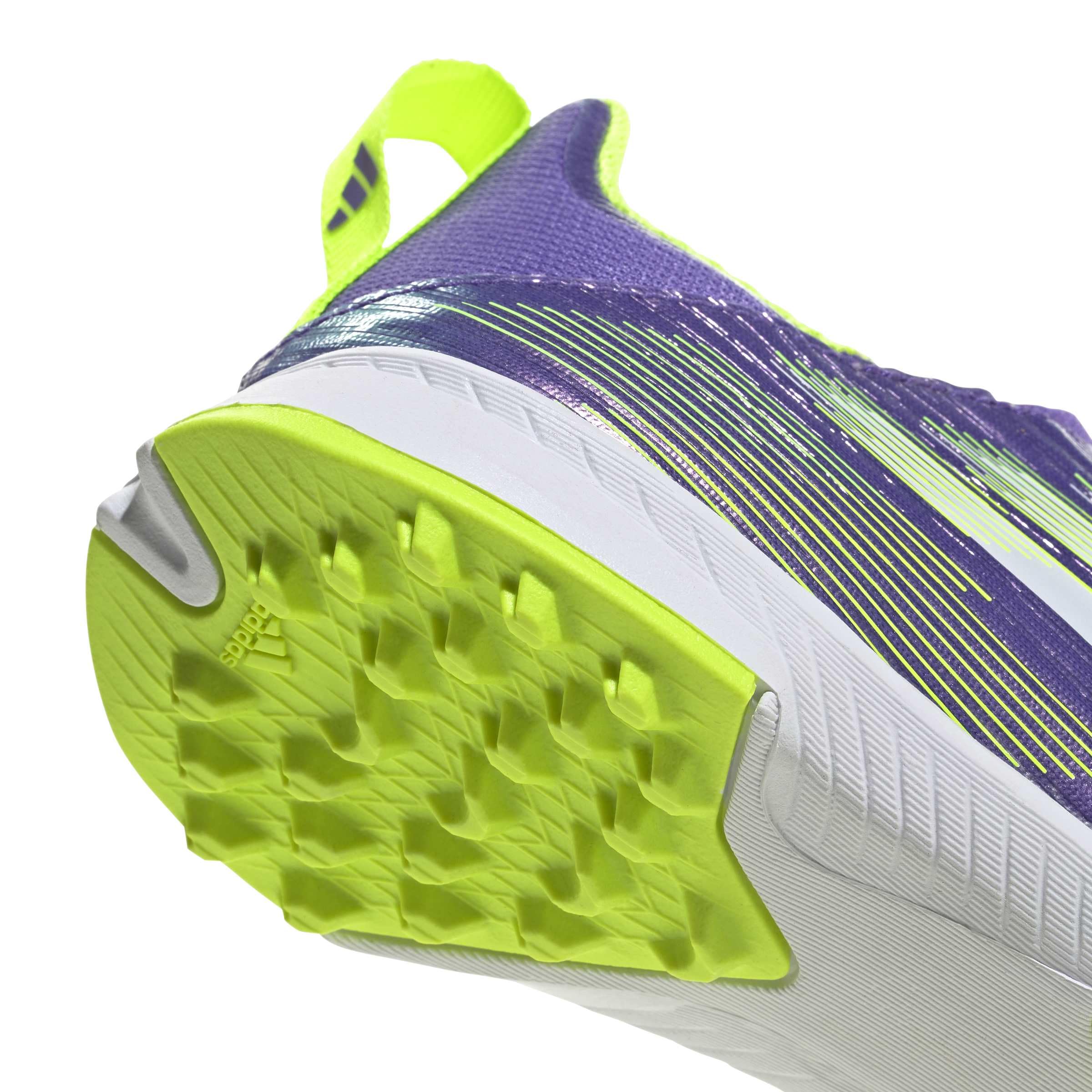 adidas Uniseks - dzieci F50 LEAGUE Laceless Turf Football Boots Kids, Purple Rush/Cloud White/Lucid Lemon, 35 EU