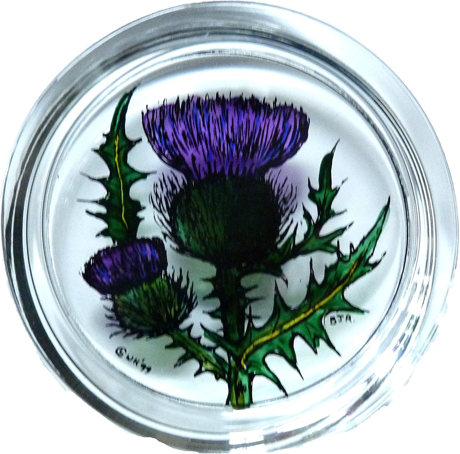 Winged Heart Decorative Hand Printed Stained Glass Paperweight in a Scottish Thistle Design
