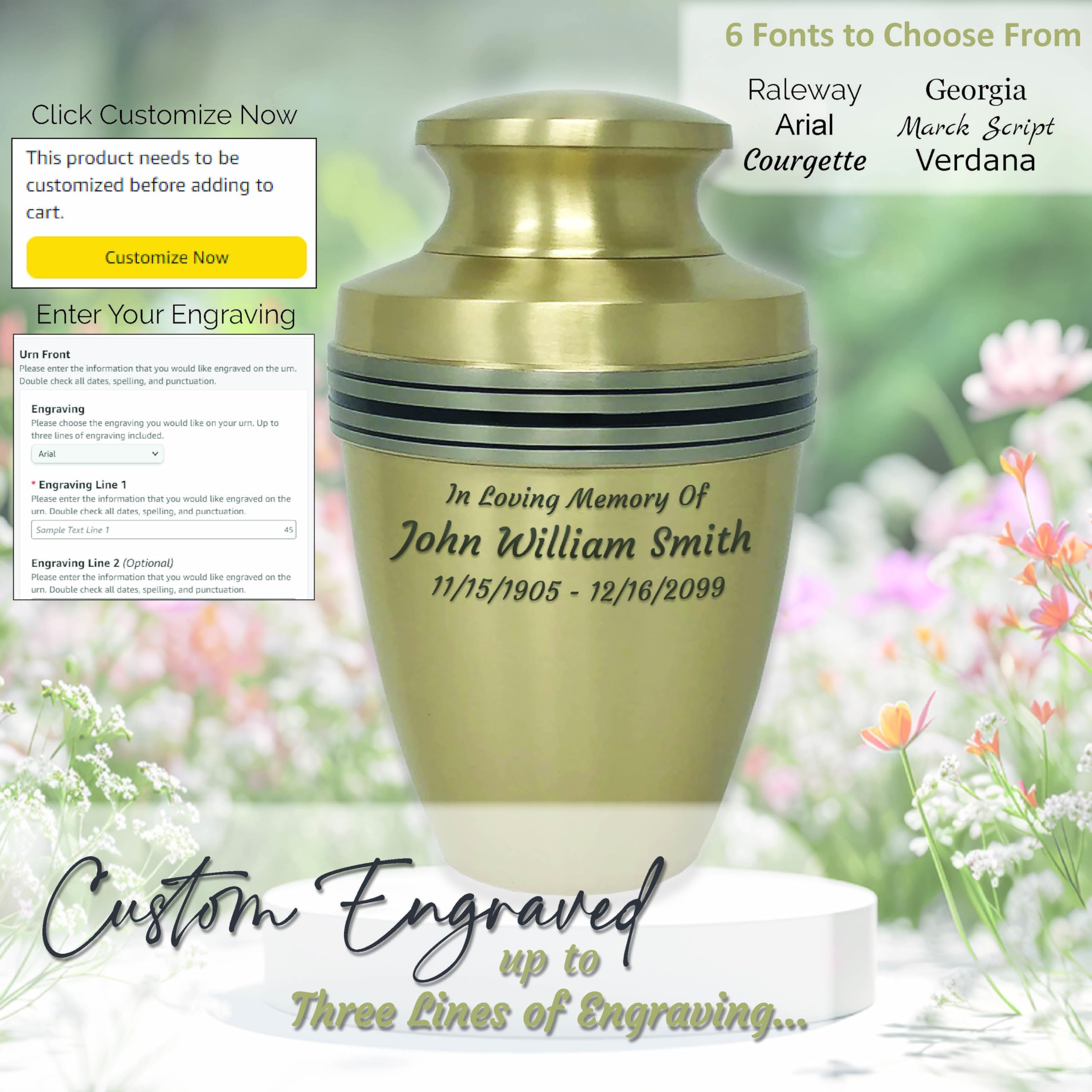 Custom Engraved Momentful Life Revere Bronze Adult Urn - Bronze Cremation Urn