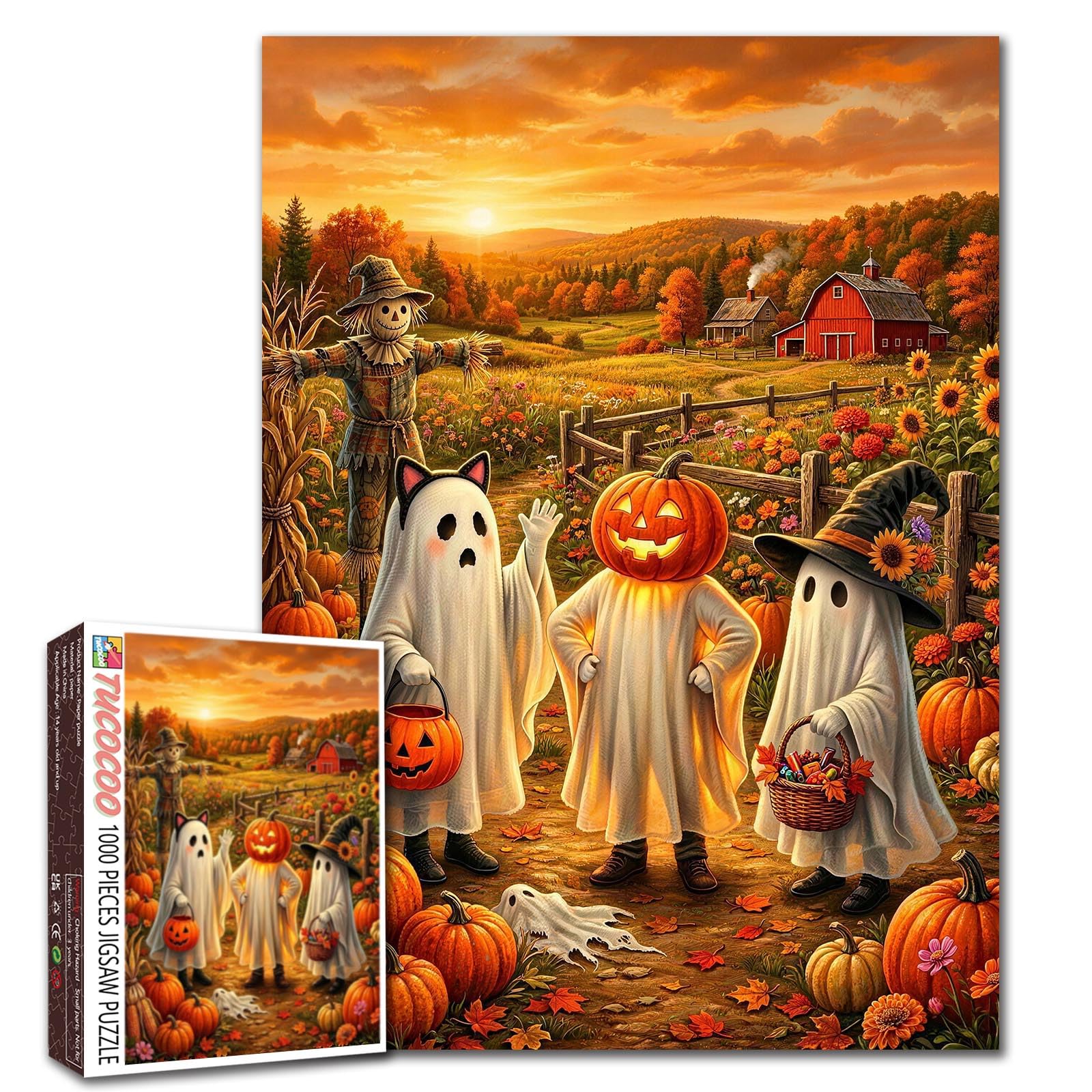 Halloween Ghost Jigsaw Puzzle for Adults 1000 Piece Pumpkin Patch Autumn Farm Harvest Puzzle Cute Spooky Countryside Artwork, Relaxing Fun Activity for Family and Friends, Fall Holiday Decor Gift โ image 1