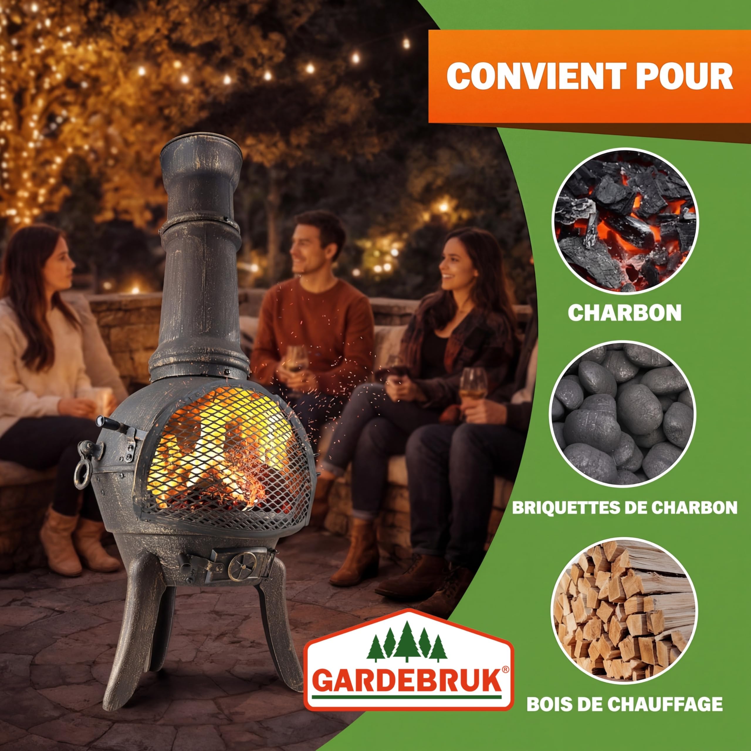 GARDEBRUK® Cheminée d'extérieur en Fonte 112 cm Brasero Four Mexicain 28kg Pare-étincelles Protection Jardin Terrasse Outdoor