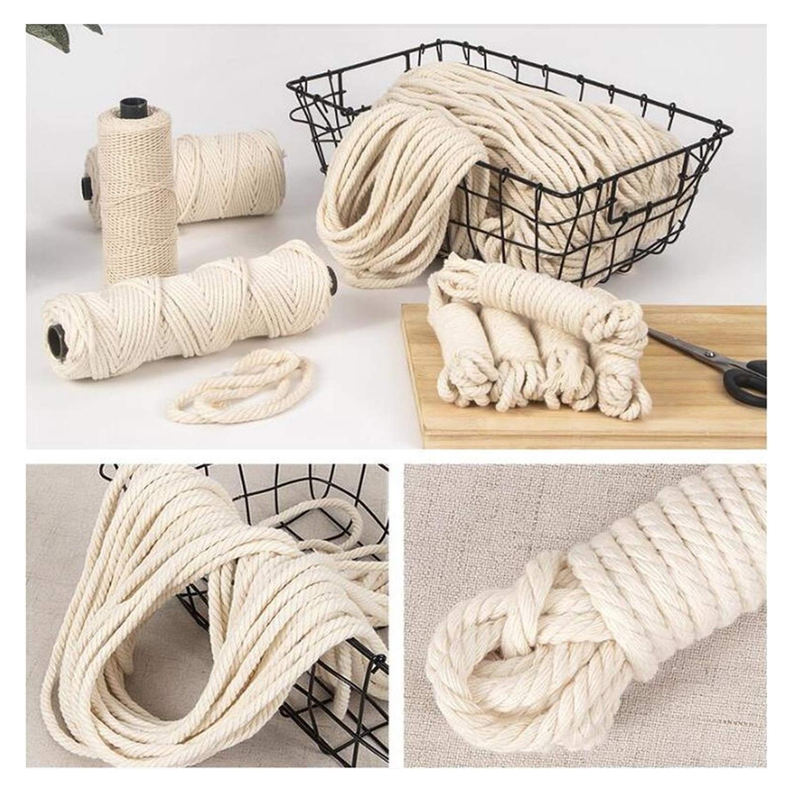 3mm 4mm 5 mm 6 mm Macrame Cuerda Cuerda torcida Cuerda de algodón para Cuerda Beige Hecha a Mano Regalo de Accesorios para la Boda del hogar Cuerda de Yute (Color : 5mm 90M)