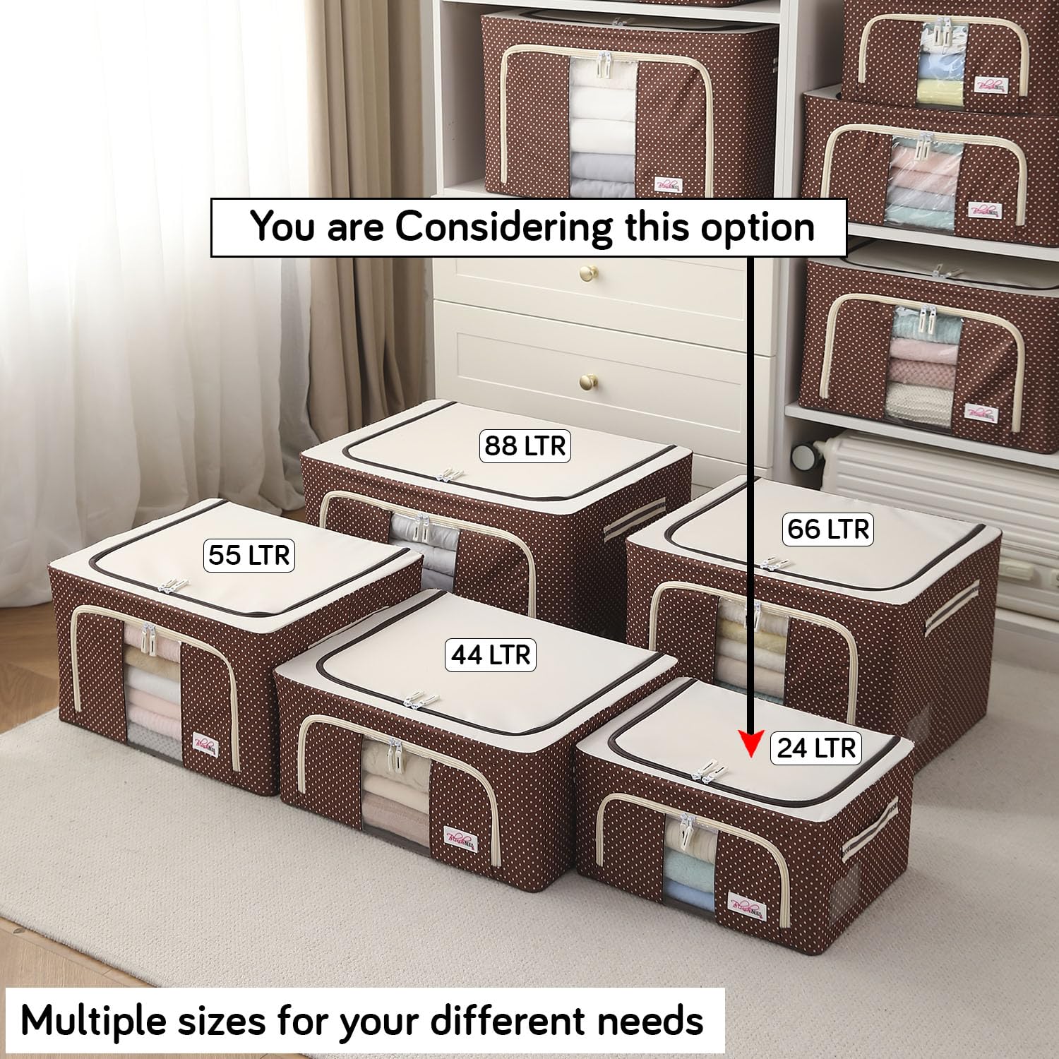 BlushBees Living Box - 600D Oxford Fabric Cloth Storage Bags, Wardrobe Organizer - 24 Litre, Pack of 2, Polka Dots Brown 2