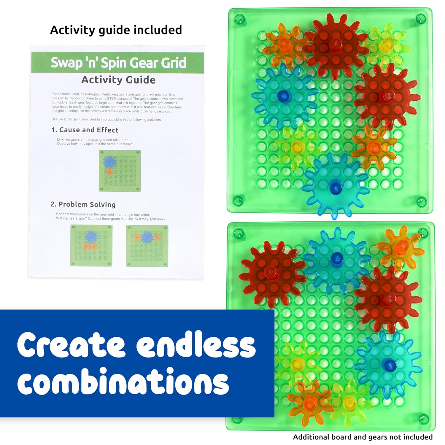 Spark & Wow Swap 'N' Spin Gear Grid | Ages 2+ | Translucent | Gears Toys for Kids | 4 Colors and 2 Sizes | Early STEM Toy for Toddlers