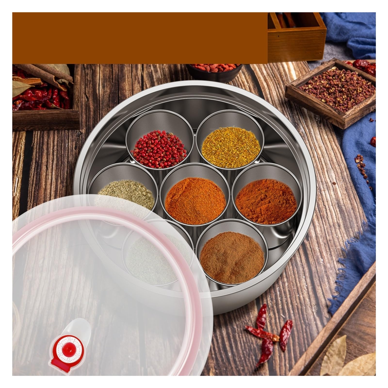 Contenitori in acciaio inox Spice Box con 7 scomparti e coperchio trasparente