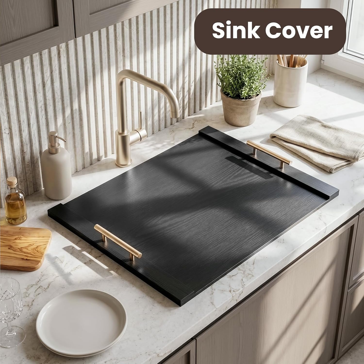 Noodle Board Stove Cover with Handles, 30 * 22 Inches Wooden Stove Top Cover for Electric Stove and Gas Burners, Kitchen Sink Cover for Counter Space & Tray