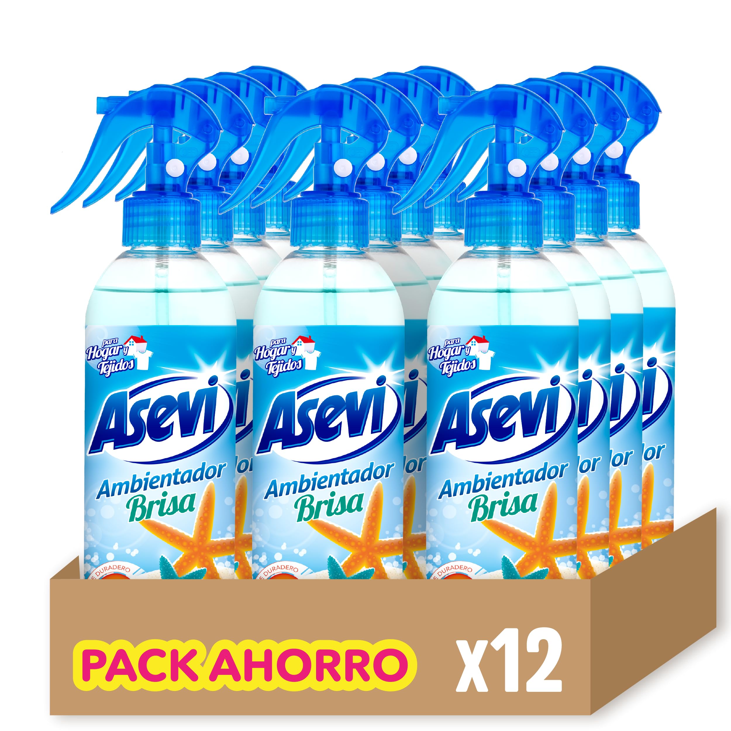 Asevi Ambientador Concentrado en Spray Brisa para Textiles y Hogar - Elimina Olores - Fragancia Intensa - Pulverización Extrafina - 12 x 400 ml